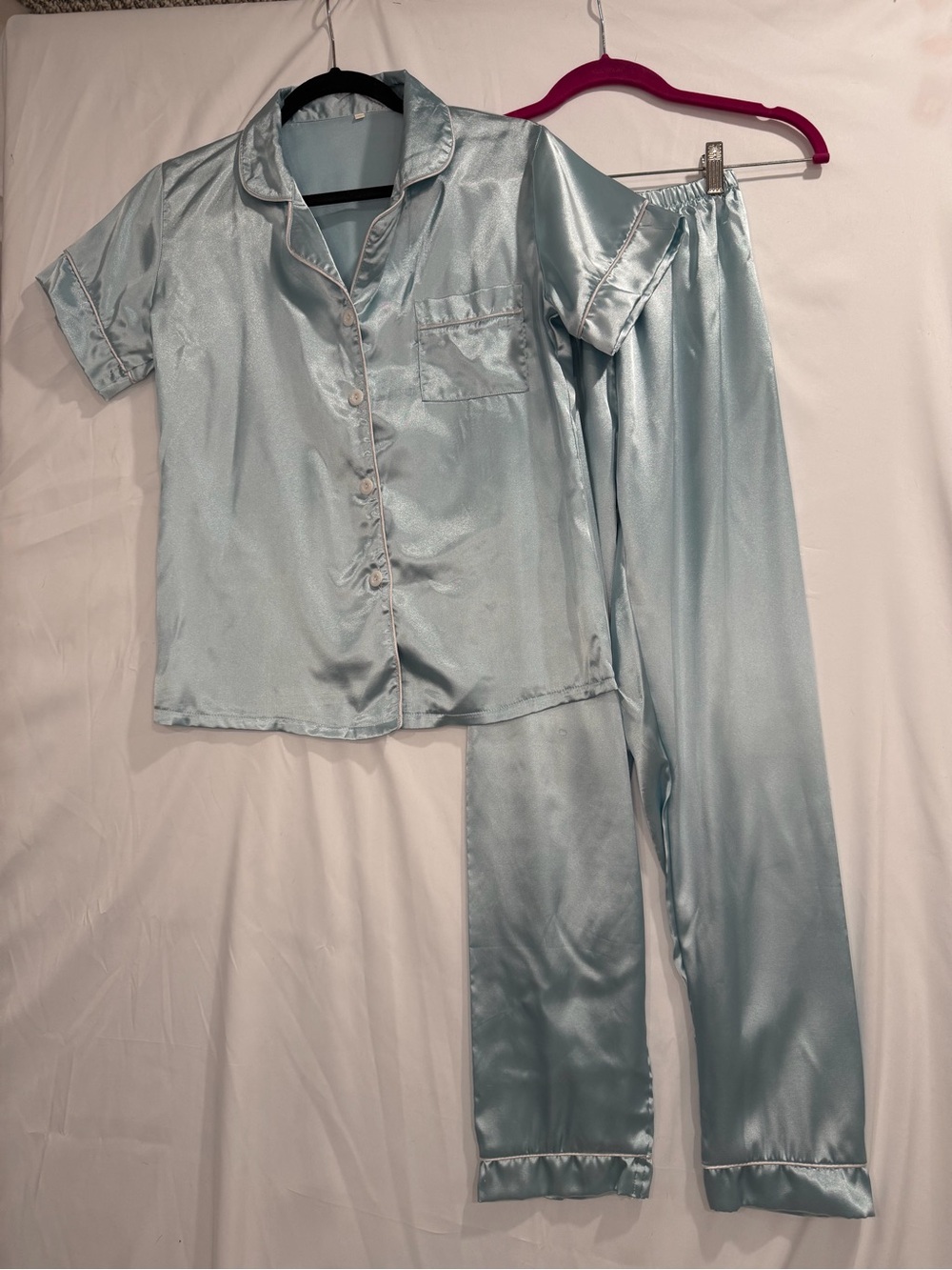 Amazon Satin Short-Sleeve Pajama Set in Light Blue